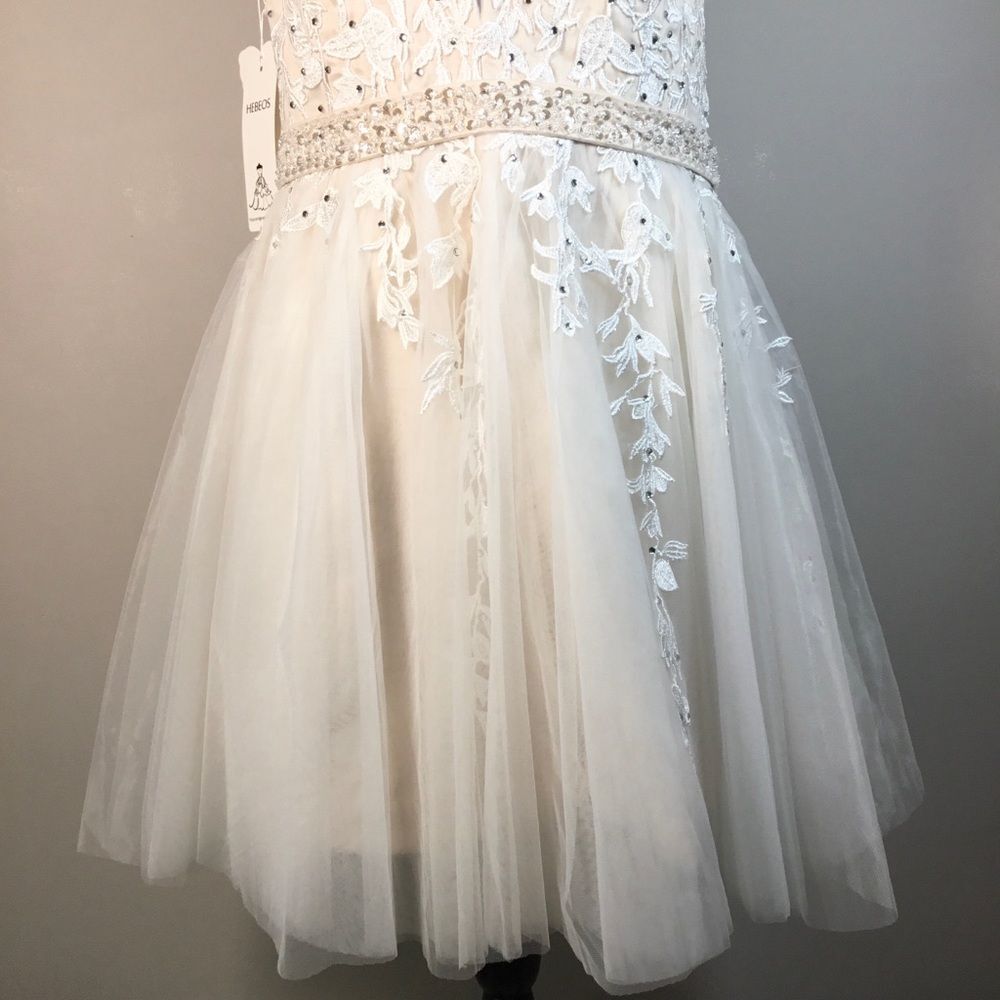 NWT blush pink and white embroidery leaf toile Hebeos short wedding dress 18/20W - Picture 3 of 9